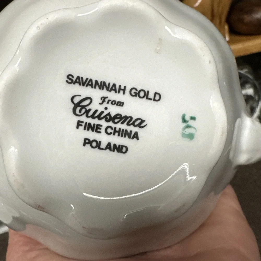 Cuisena Savannah Gold Creamer & Gravy Boat Set Poland Fine China‎ Vintage